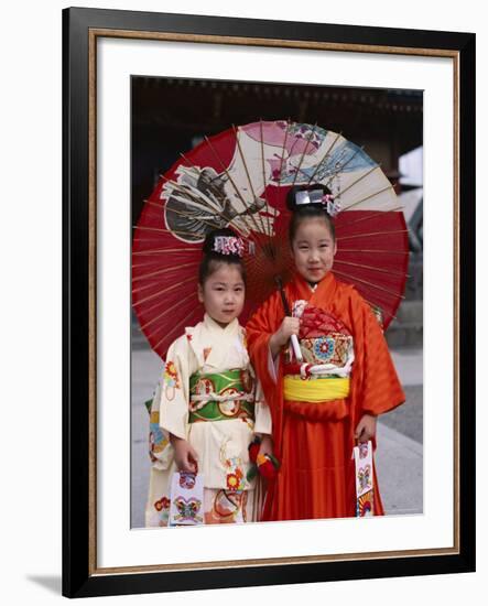 Girls Dressed in Kimono, Shichi-Go-San Festival (Festival for Three, Five, Seven Year Old Children)-null-Framed Photographic Print