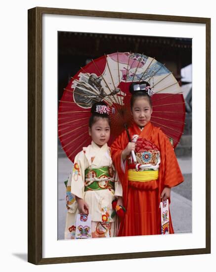 Girls Dressed in Kimono, Shichi-Go-San Festival (Festival for Three, Five, Seven Year Old Children)-null-Framed Photographic Print