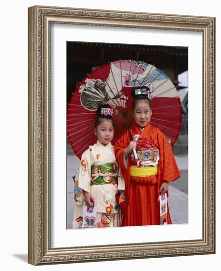 Girls Dressed in Kimono, Shichi-Go-San Festival (Festival for Three, Five, Seven Year Old Children)-null-Framed Photographic Print