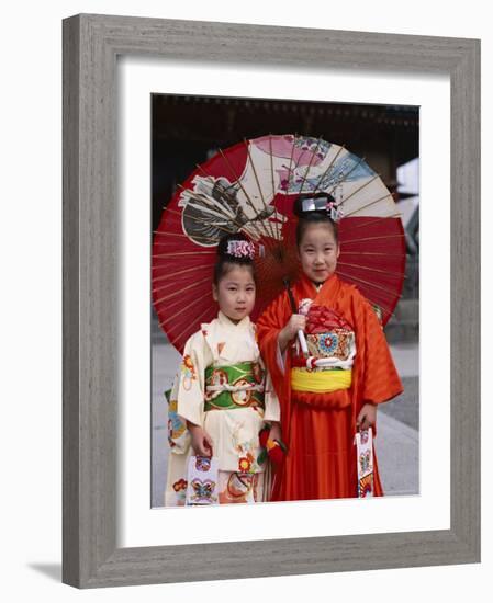 Girls Dressed in Kimono, Shichi-Go-San Festival (Festival for Three, Five, Seven Year Old Children)-null-Framed Photographic Print