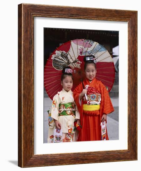 Girls Dressed in Kimono, Shichi-Go-San Festival (Festival for Three, Five, Seven Year Old Children)-null-Framed Photographic Print