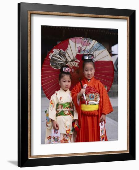 Girls Dressed in Kimono, Shichi-Go-San Festival (Festival for Three, Five, Seven Year Old Children)-null-Framed Photographic Print