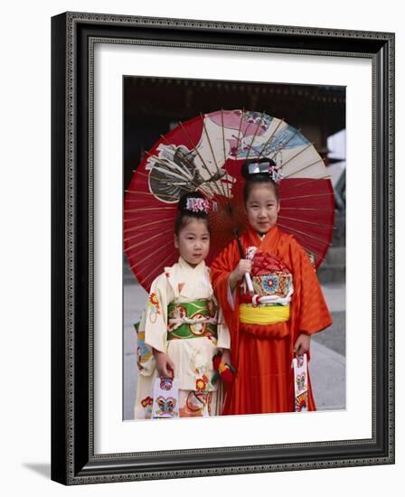 Girls Dressed in Kimono, Shichi-Go-San Festival (Festival for Three, Five, Seven Year Old Children)-null-Framed Photographic Print