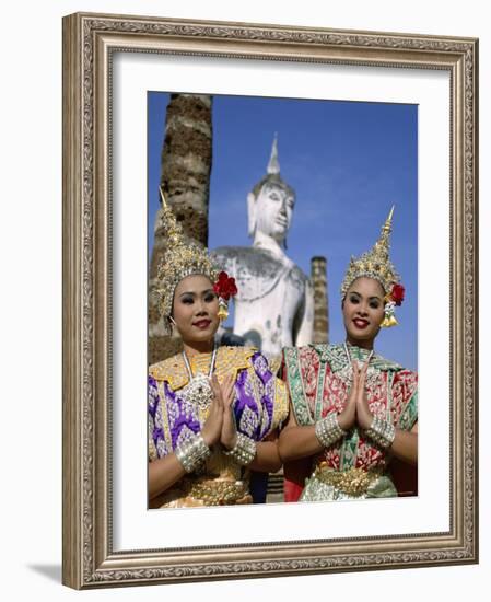 Girls Dressed in Traditional Dancing Costume at Wat Mahathat, Sukhothai, Thailand-Steve Vidler-Framed Photographic Print