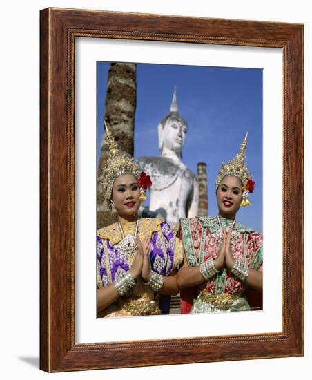 Girls Dressed in Traditional Dancing Costume at Wat Mahathat, Sukhothai, Thailand-Steve Vidler-Framed Photographic Print