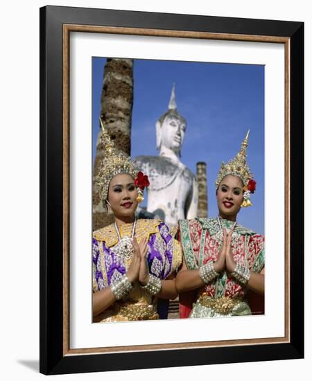 Girls Dressed in Traditional Dancing Costume at Wat Mahathat, Sukhothai, Thailand-Steve Vidler-Framed Photographic Print