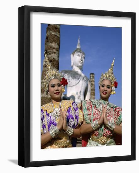 Girls Dressed in Traditional Dancing Costume at Wat Mahathat, Sukhothai, Thailand-Steve Vidler-Framed Photographic Print