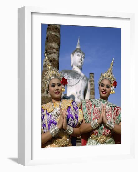 Girls Dressed in Traditional Dancing Costume at Wat Mahathat, Sukhothai, Thailand-Steve Vidler-Framed Photographic Print
