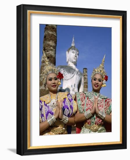 Girls Dressed in Traditional Dancing Costume at Wat Mahathat, Sukhothai, Thailand-Steve Vidler-Framed Photographic Print