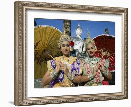 Girls Dressed in Traditional Dancing Costume at Wat Mahathat, SUKhothai, Thailand-Steve Vidler-Framed Photographic Print