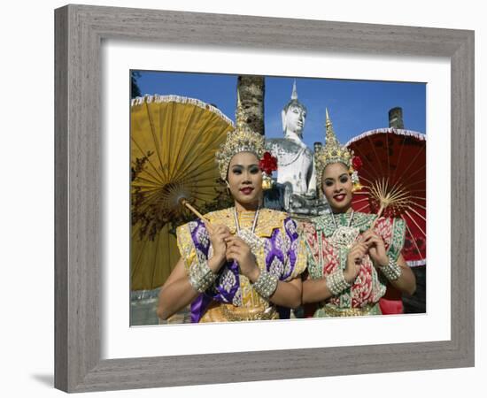 Girls Dressed in Traditional Dancing Costume at Wat Mahathat, SUKhothai, Thailand-Steve Vidler-Framed Photographic Print