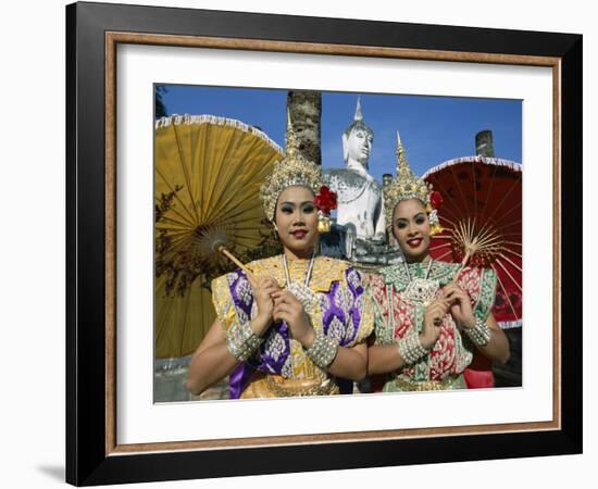 Girls Dressed in Traditional Dancing Costume at Wat Mahathat, SUKhothai, Thailand-Steve Vidler-Framed Photographic Print