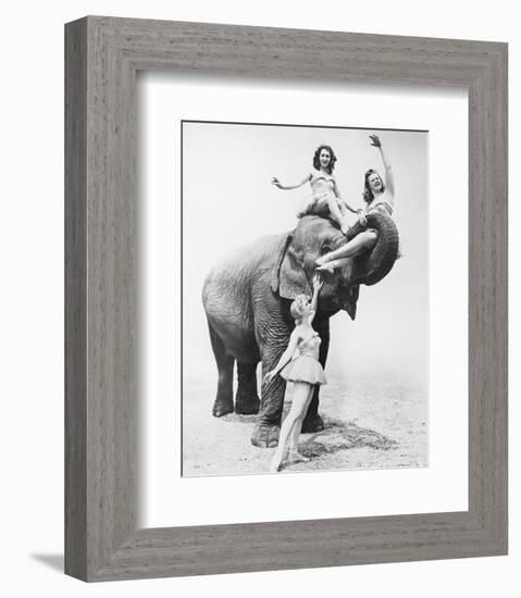 Girls Free Ride on Elephant-null-Framed Art Print