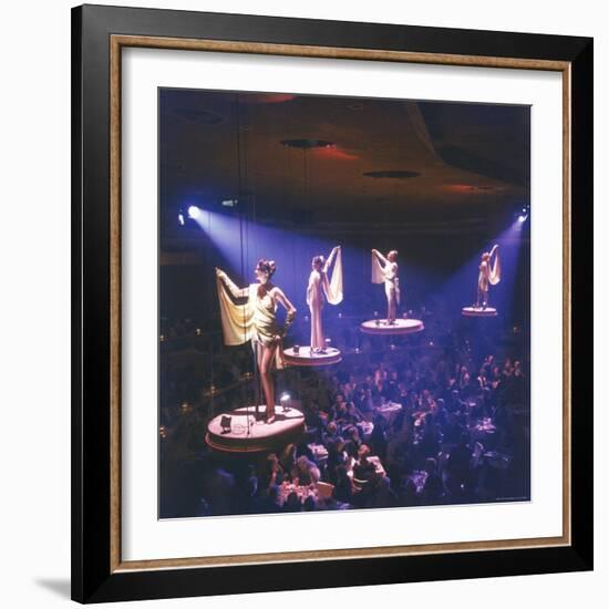 Girls from the Famed Paris Lido Show Performing on Raised Platforms at Stardust Hotel and Casino-Ralph Crane-Framed Photographic Print