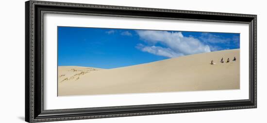 Girls getting ready to slide down the Te Paki Sand Dunes, Cape Reinga, Northland Region, North I...-null-Framed Photographic Print