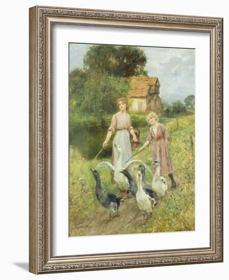 Girls Herding Geese-Henry John Yeend King-Framed Giclee Print