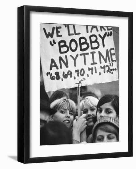 Girls Holding Up Sign For Robert F. Kennedy During Campaign-Bill Eppridge-Framed Photographic Print