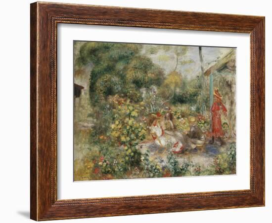 Girls in a Garden in Montmartre-Pierre-Auguste Renoir-Framed Giclee Print