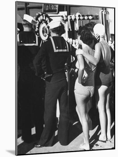 Girls in Bathing Suits Standing on Boardwalk with Sailors Who are on Leave-Peter Stackpole-Mounted Photographic Print