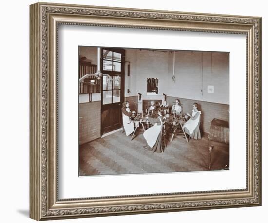 Girls Knitting Socks by Machine at the Elm Lodge School for Blind Girls, London, 1908-null-Framed Photographic Print