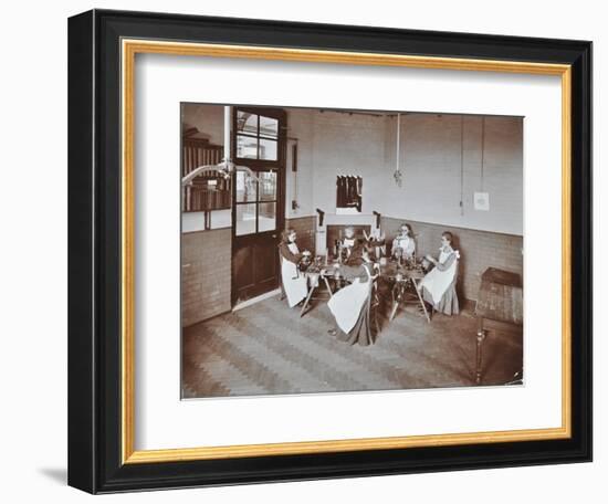 Girls Knitting Socks by Machine at the Elm Lodge School for Blind Girls, London, 1908-null-Framed Photographic Print