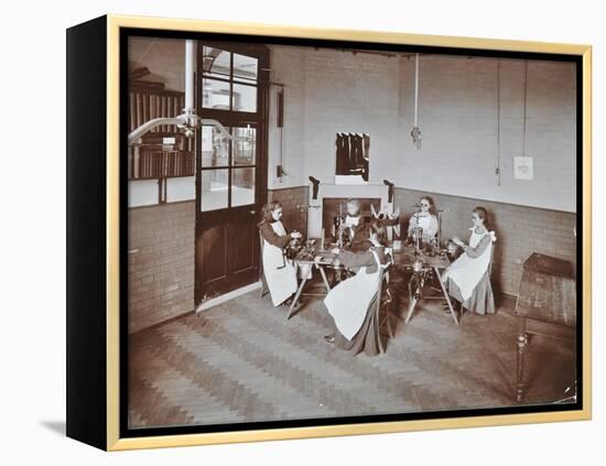 Girls Knitting Socks by Machine at the Elm Lodge School for Blind Girls, London, 1908-null-Framed Premier Image Canvas