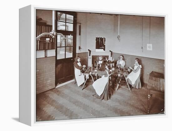 Girls Knitting Socks by Machine at the Elm Lodge School for Blind Girls, London, 1908-null-Framed Premier Image Canvas