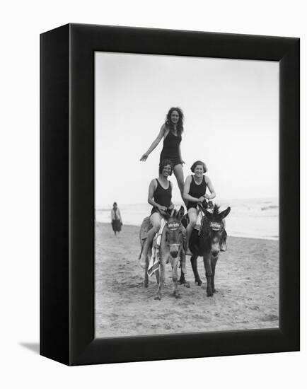 Girls on Donkeys 1920S-null-Framed Premier Image Canvas