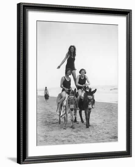 Girls on Donkeys 1920S-null-Framed Photographic Print