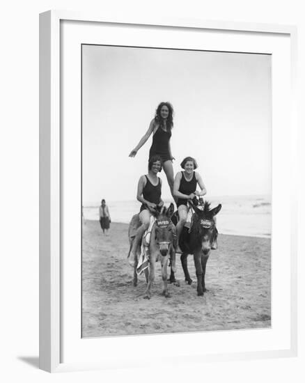 Girls on Donkeys 1920S-null-Framed Photographic Print