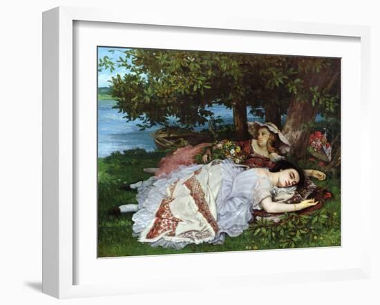 Girls on the Banks of the Seine, 1856-57-Gustave Courbet-Framed Giclee Print