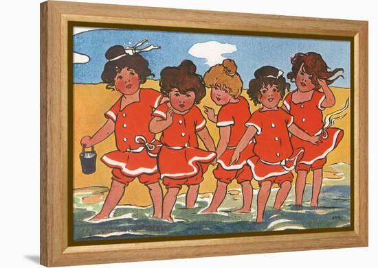 Girls Padding in the Sea-Hilda Dix Sandford-Framed Stretched Canvas