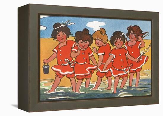 Girls Padding in the Sea-Hilda Dix Sandford-Framed Stretched Canvas