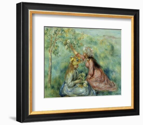 Girls Picking Flowers in a Meadow-Pierre-Auguste Renoir-Framed Art Print