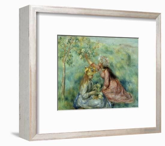 Girls Picking Flowers in a Meadow-Pierre-Auguste Renoir-Framed Art Print