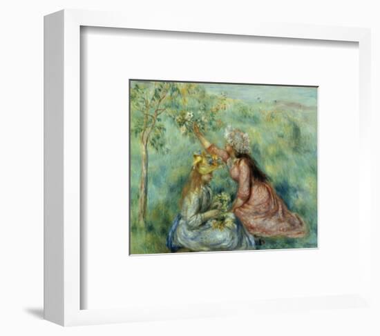 Girls Picking Flowers in a Meadow-Pierre-Auguste Renoir-Framed Art Print