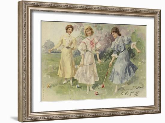 Girls Playing Croquet-null-Framed Giclee Print