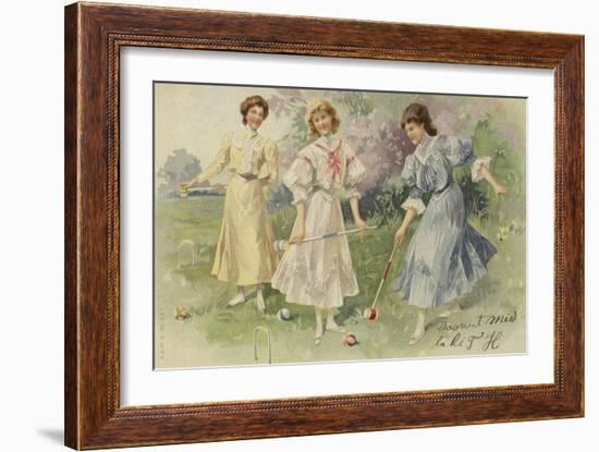 Girls Playing Croquet-null-Framed Giclee Print