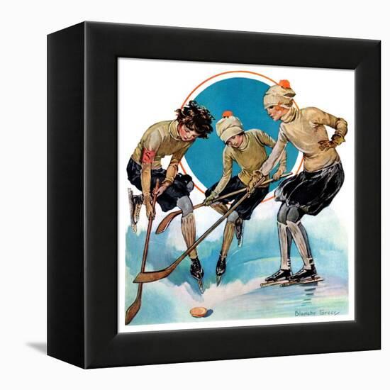 "Girls Playing Ice Hockey,"February 23, 1929-Blanche Greer-Framed Premier Image Canvas