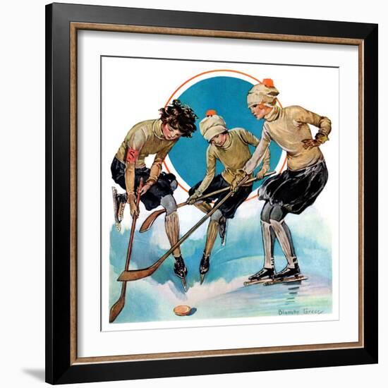 "Girls Playing Ice Hockey,"February 23, 1929-Blanche Greer-Framed Giclee Print