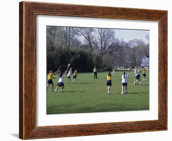 Girls Playing Lacrosse-null-Framed Photographic Print