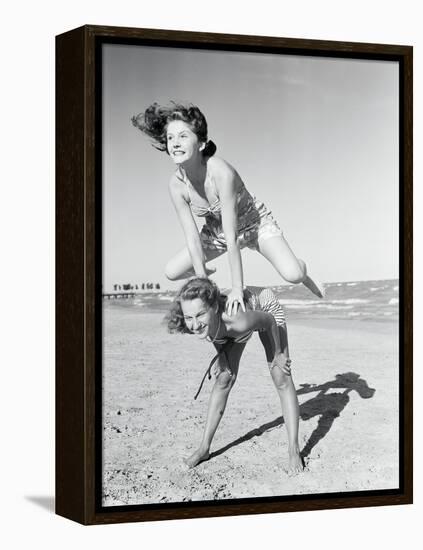 Girls Playing Leapfrog on Beach-Philip Gendreau-Framed Premier Image Canvas