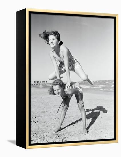 Girls Playing Leapfrog on Beach-Philip Gendreau-Framed Premier Image Canvas