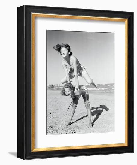 Girls Playing Leapfrog on Beach-Philip Gendreau-Framed Photographic Print