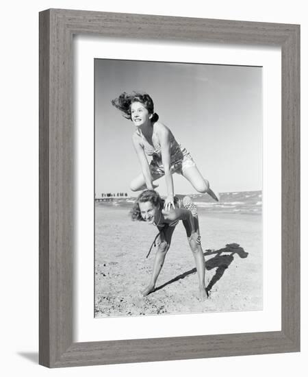 Girls Playing Leapfrog on Beach-Philip Gendreau-Framed Photographic Print