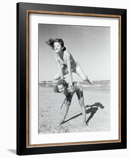 Girls Playing Leapfrog on Beach-Philip Gendreau-Framed Photographic Print