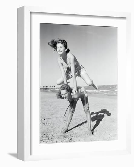 Girls Playing Leapfrog on Beach-Philip Gendreau-Framed Photographic Print