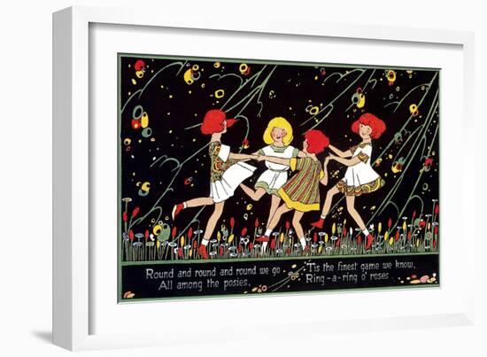 Girls Playing Ring Around Rosy-null-Framed Art Print