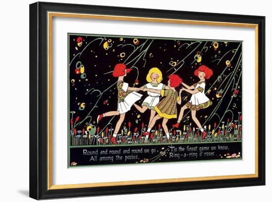 Girls Playing Ring Around Rosy-null-Framed Art Print