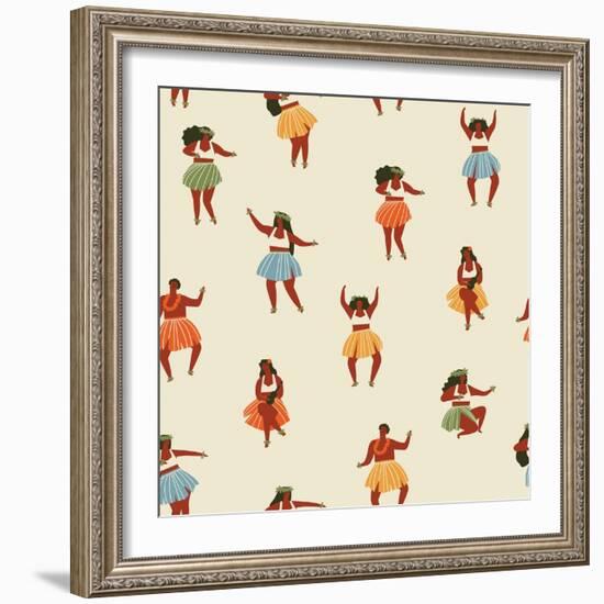 Girls Playing Ukulele and Dancing Hula-Tasiania-Framed Art Print